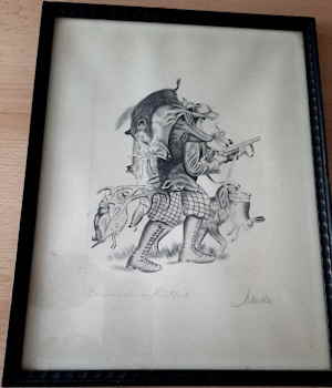 Jger mit Tieren Zeichnung 161815d