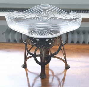 Jardiniere versilberet Jugendstil Glaseinsatz 748d