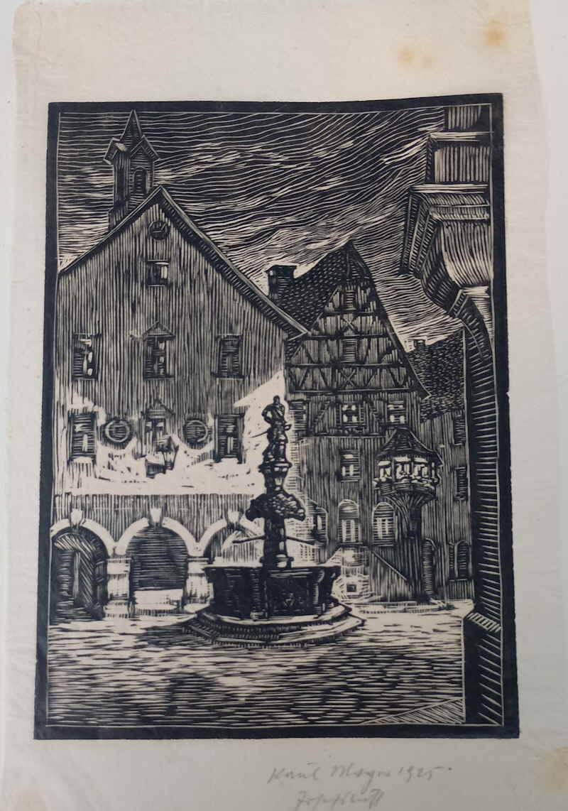 Paul Mayer Rathausbrunnen Sigmaringen Holzschnitt 437209x