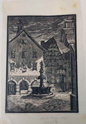 Paul Mayer Rathausbrunnen Sigmaringen Holzschnitt 437209d