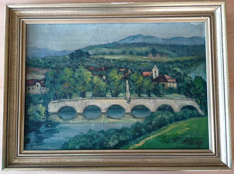 Flaig  Friedrich Köngen Ulrichsbrücke Gemälde 351090x