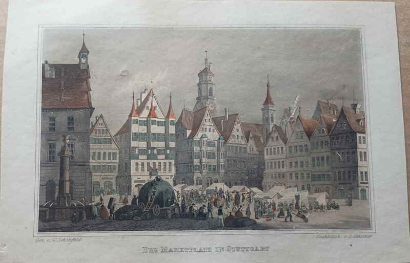 Marktplatz in Stuttgart Stahlstich Gerstner 122186x