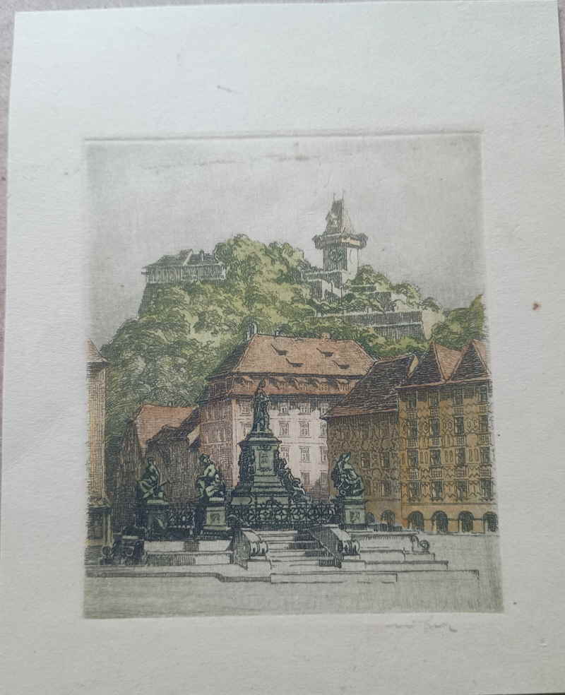12 Graz Hauptplatz Erzherzog-Johann-Brunnen und Uhrturm am Schlossberg M.Hofer 547975x