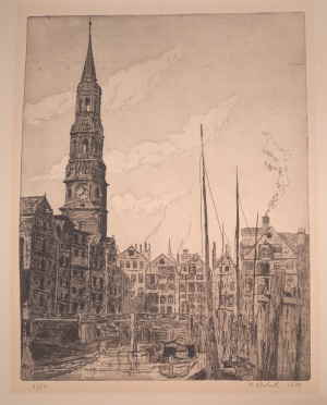 Hamburg Sankt Katharinenkirche Katharinenfleet Radierung 324d