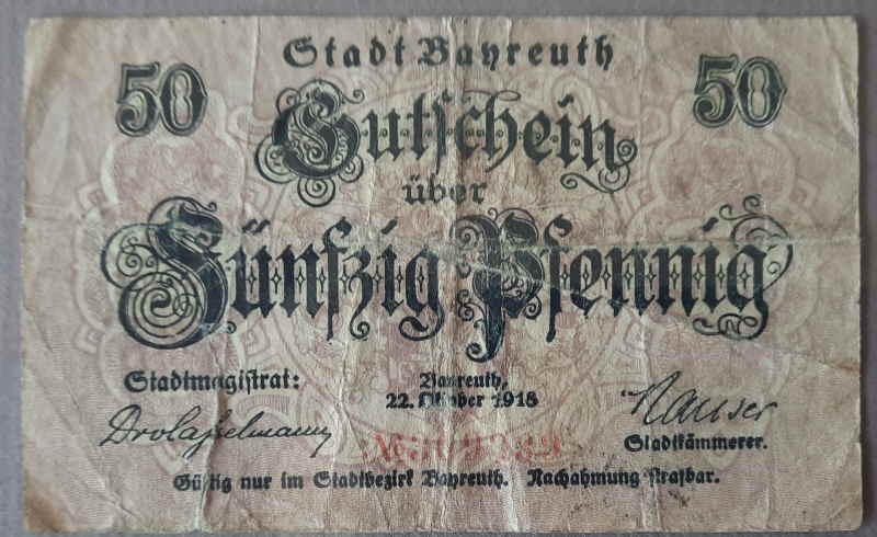 Gutschein Notgeld Bayreuth 50 Pfennig 941x