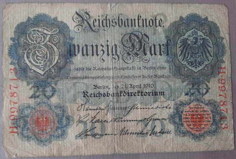 Reichsbanknote - Zwanzig  20 Mark - Kaiserreich 1910 945x