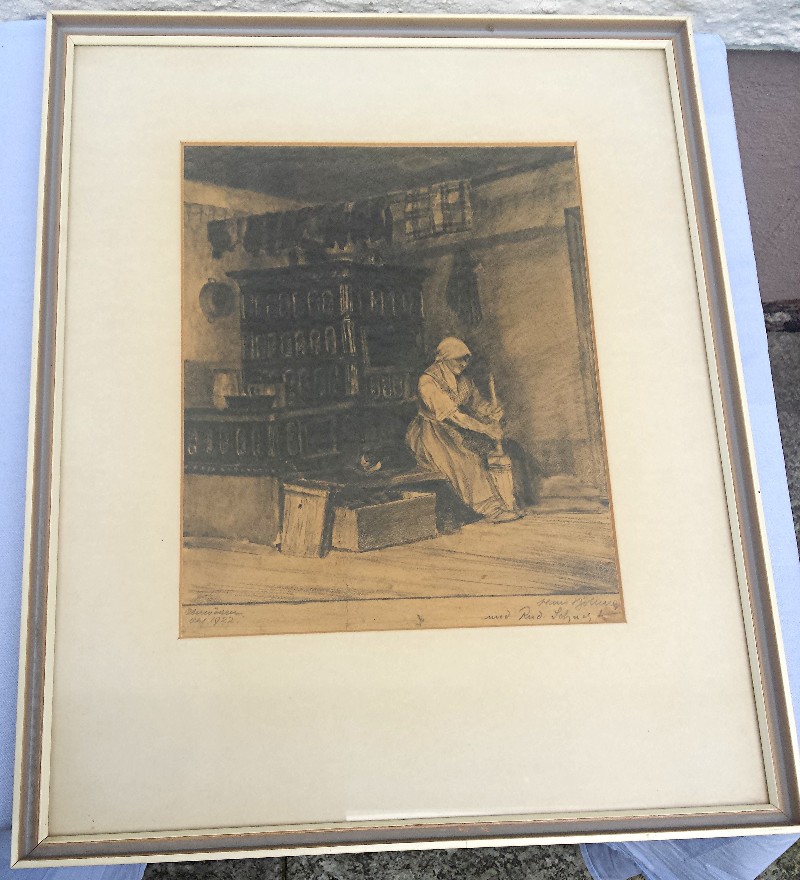 Bleistiftzeichnung Hans Böhme Bäuerin bei der Arbeit _142734x Bleistiftzeichnung Hans Böhme Bäuerin bei der Arbeit _142734x