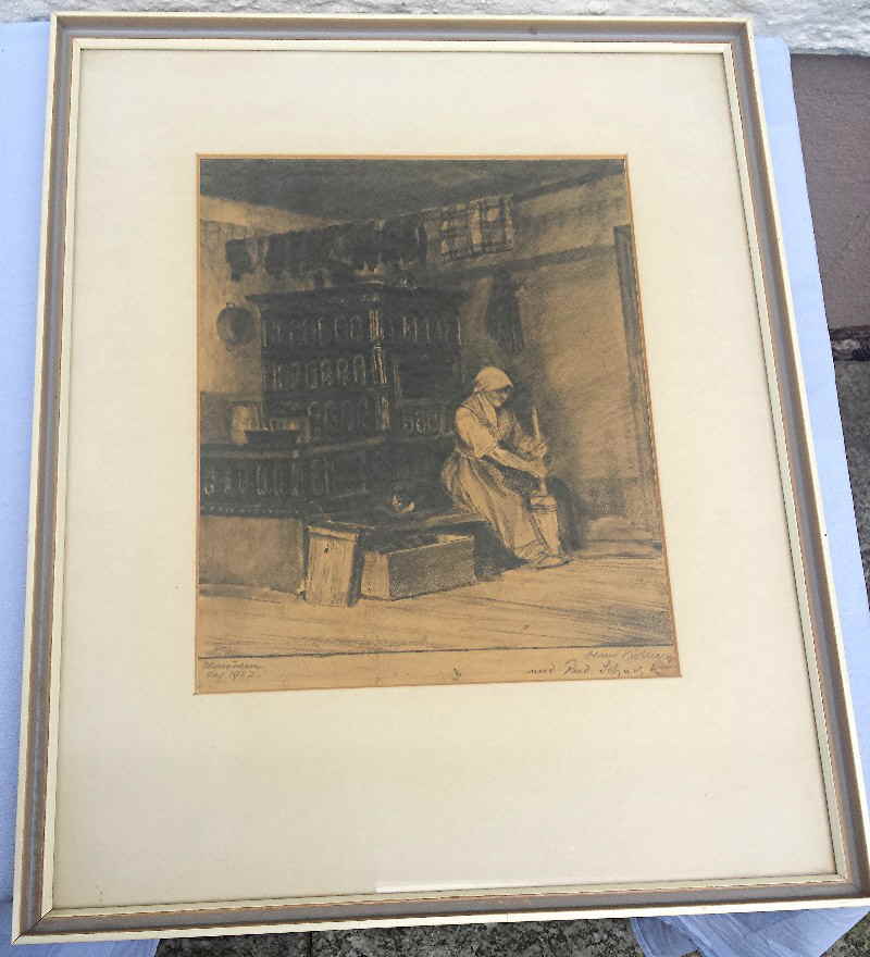 Bleistiftzeichnung Hans Böhme Bäuerin bei der Arbeit _142734x Bleistiftzeichnung Hans Böhme Bäuerin bei der Arbeit _142734x