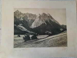 Garmisch Zugspitze Radierung 723d