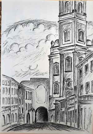 Lithographie Passau St Pauls Kirche 011d