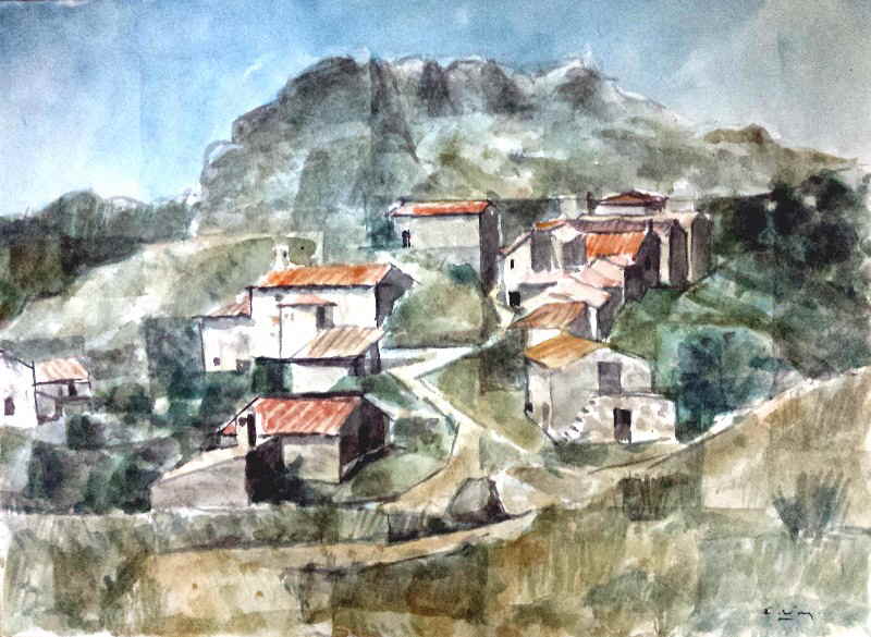 Aquarell Stadt am Berg _194646x