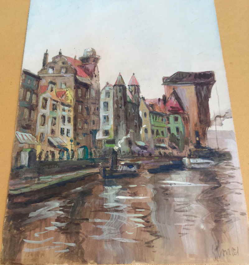 Aquarell Hafen Gedansk Danzig  _194304x